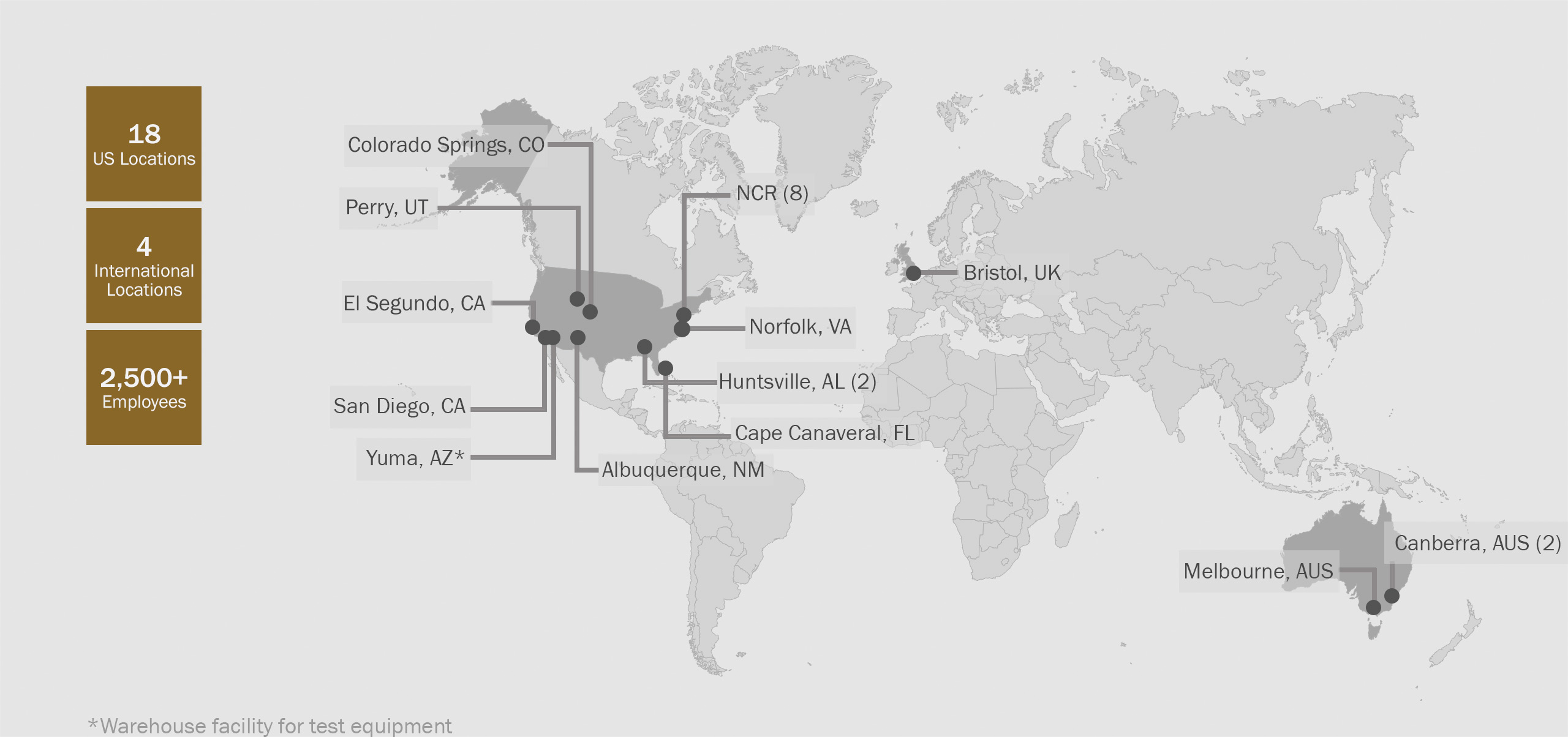 A map detailing the numerous locations of SPA's global strategic footprint